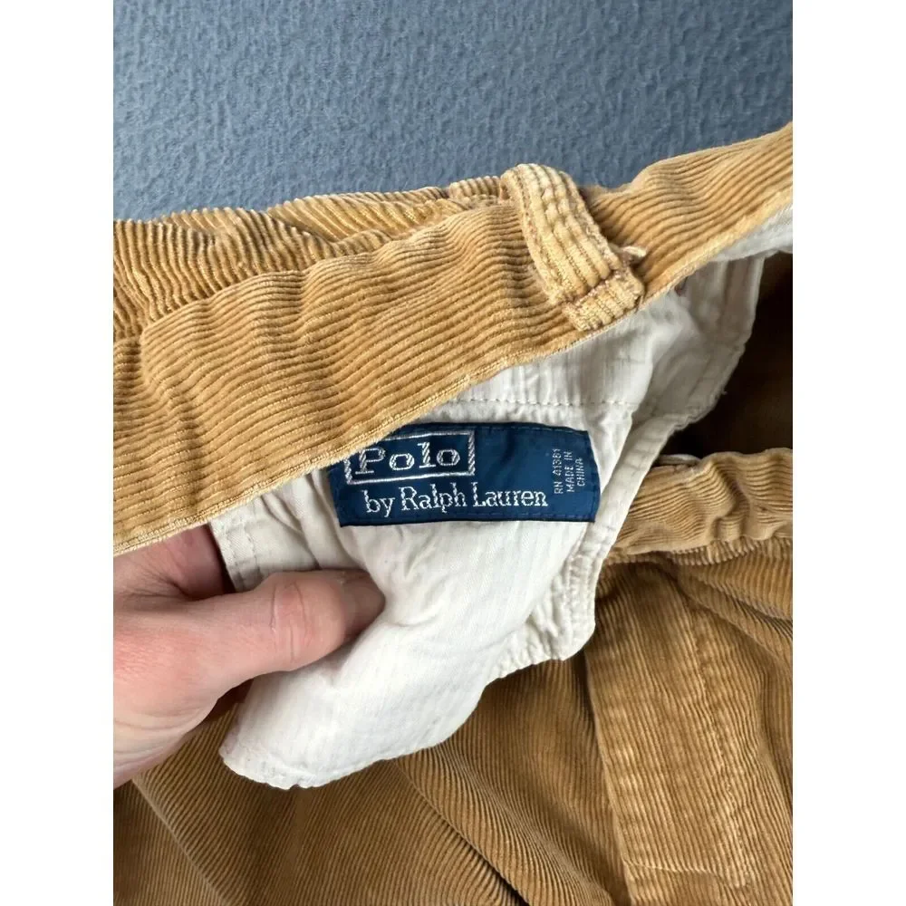 Polo Ralph Lauren Pants Men's 37x33* Brown Corduroy Vintage Flat‎ Front Retro*